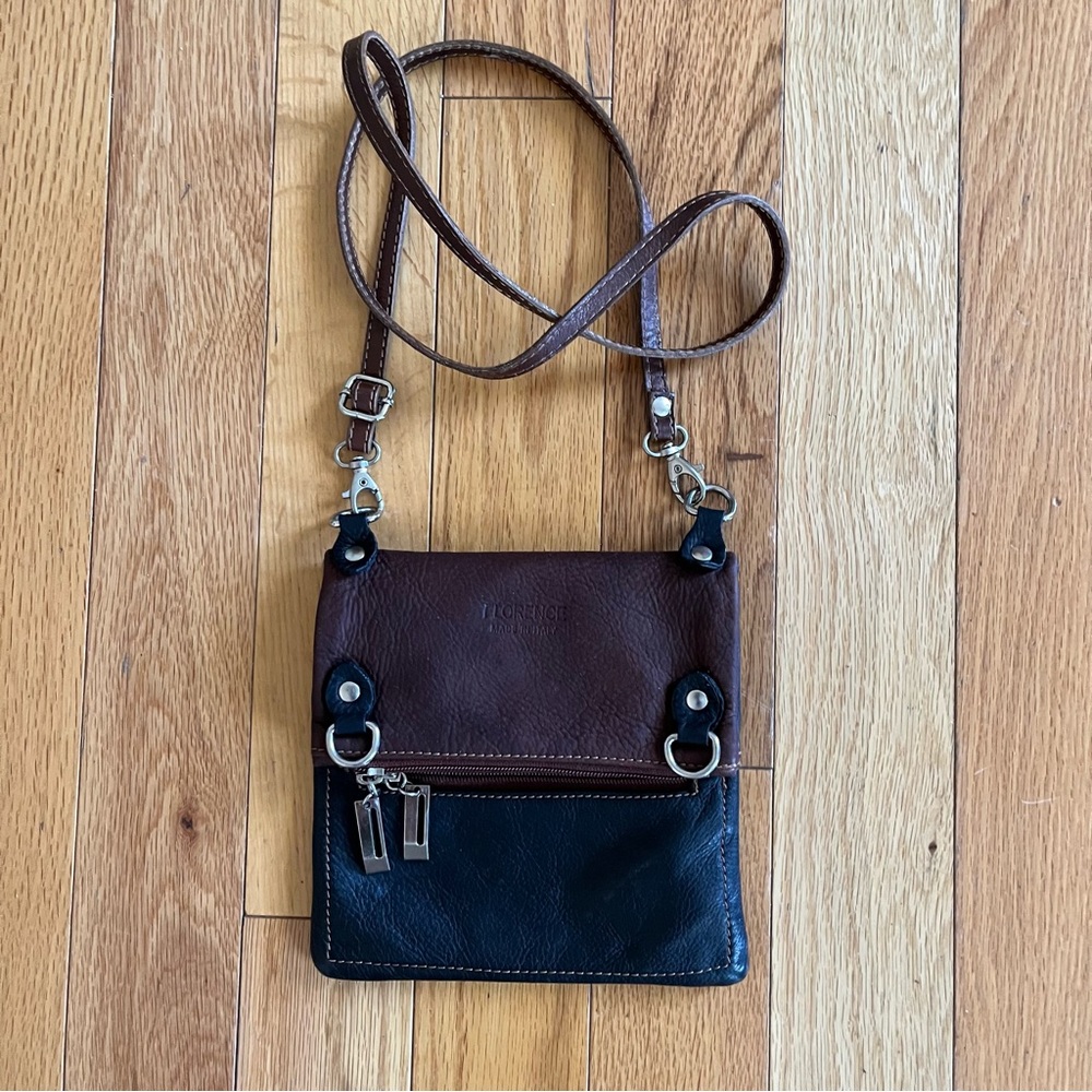 Florence Made in Italy Two-Tone Leather Fold-Over Shoulder Bag in Brown/Black